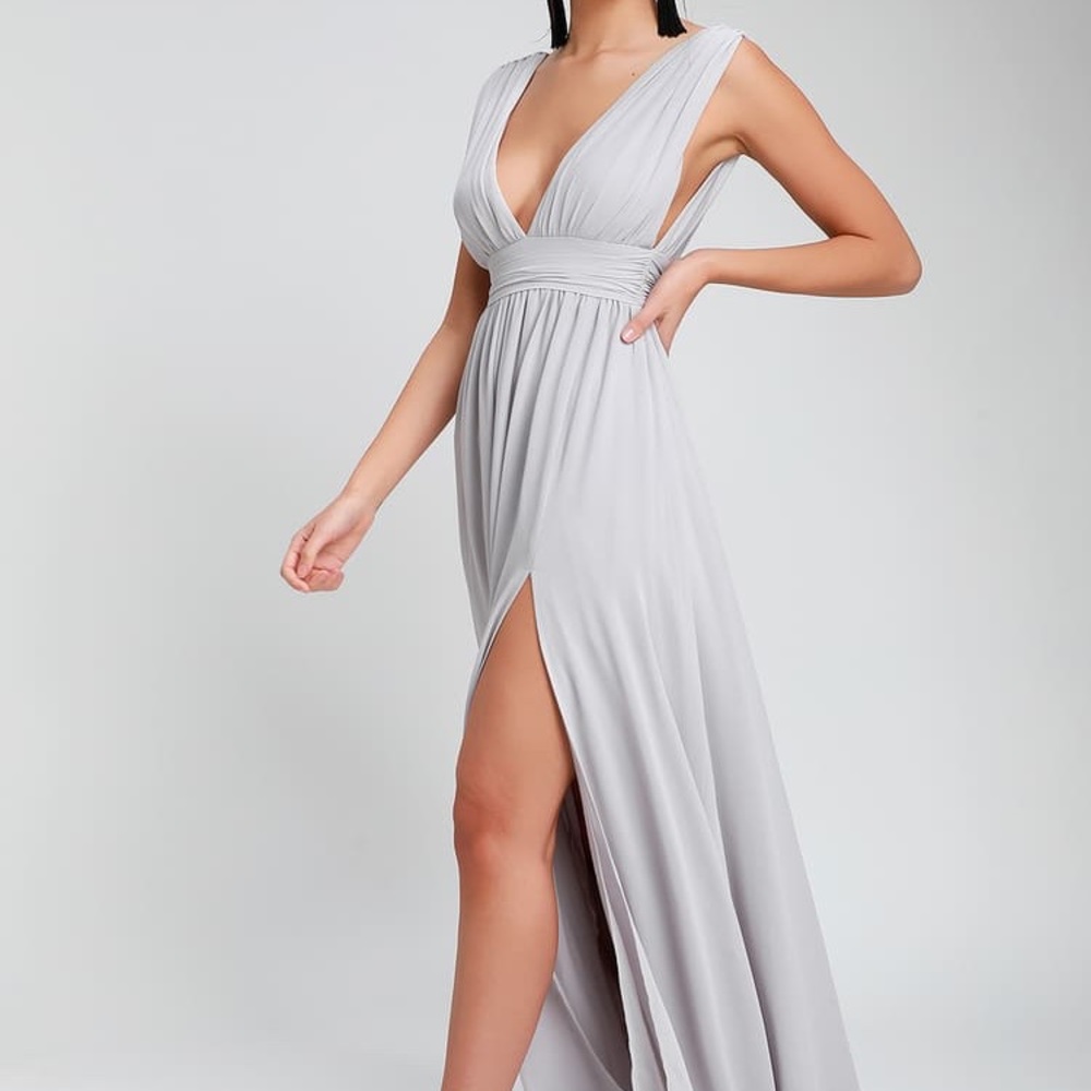 Lulu’s Heavenly Hues Light Grey Maxi Dress
